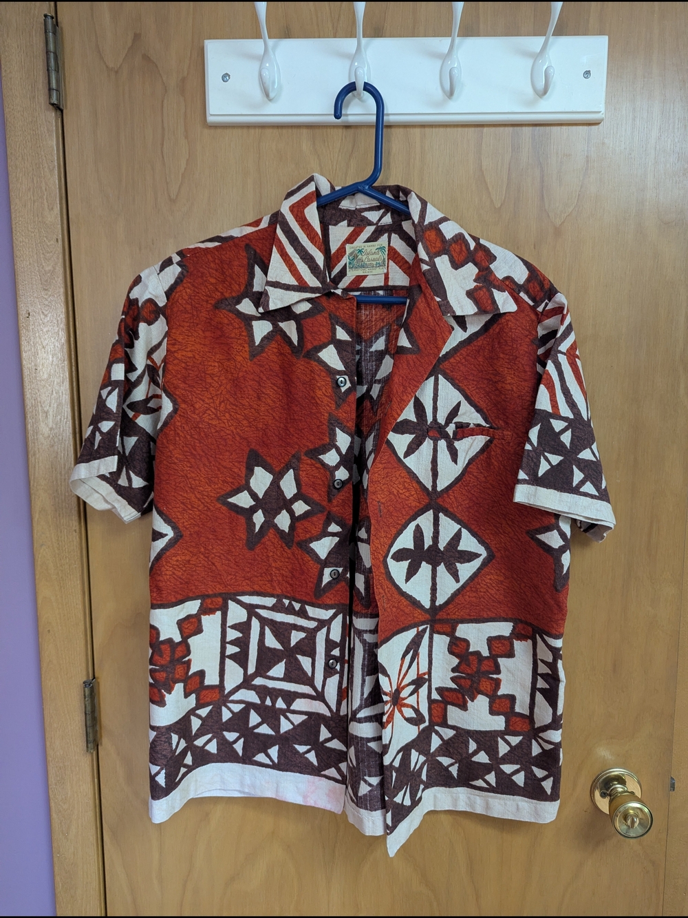 Vintage Patterned Short-Sleeve Button-Down Shirt